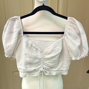 Show Me Your MuMu - Women’s White Puff Sleeve Crop Top - Size: Medium